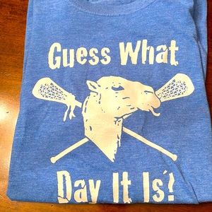 Funny lacrosse graphic t-shirt game day!  Blue t-shirt humor graphic